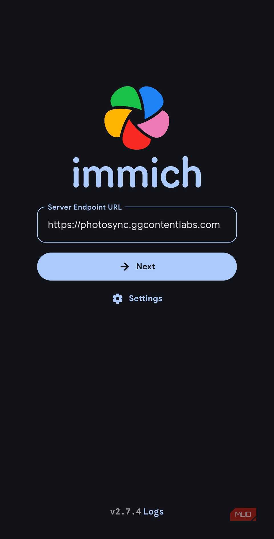 Immich mobile app first run enter server URL
