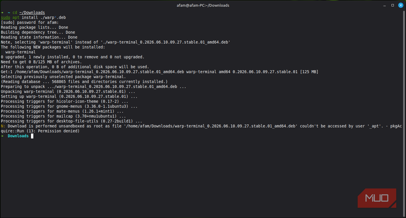 Installing Warp on Linux Mint