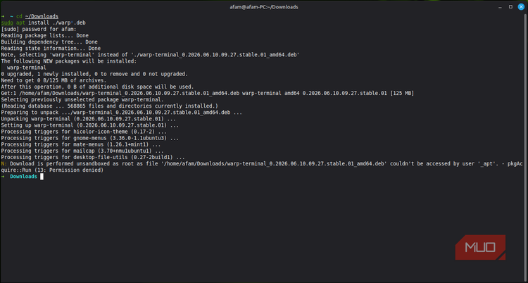 Installing Warp on Linux Mint