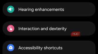 Interaction and dexterity option in Samsung Accessibility settings