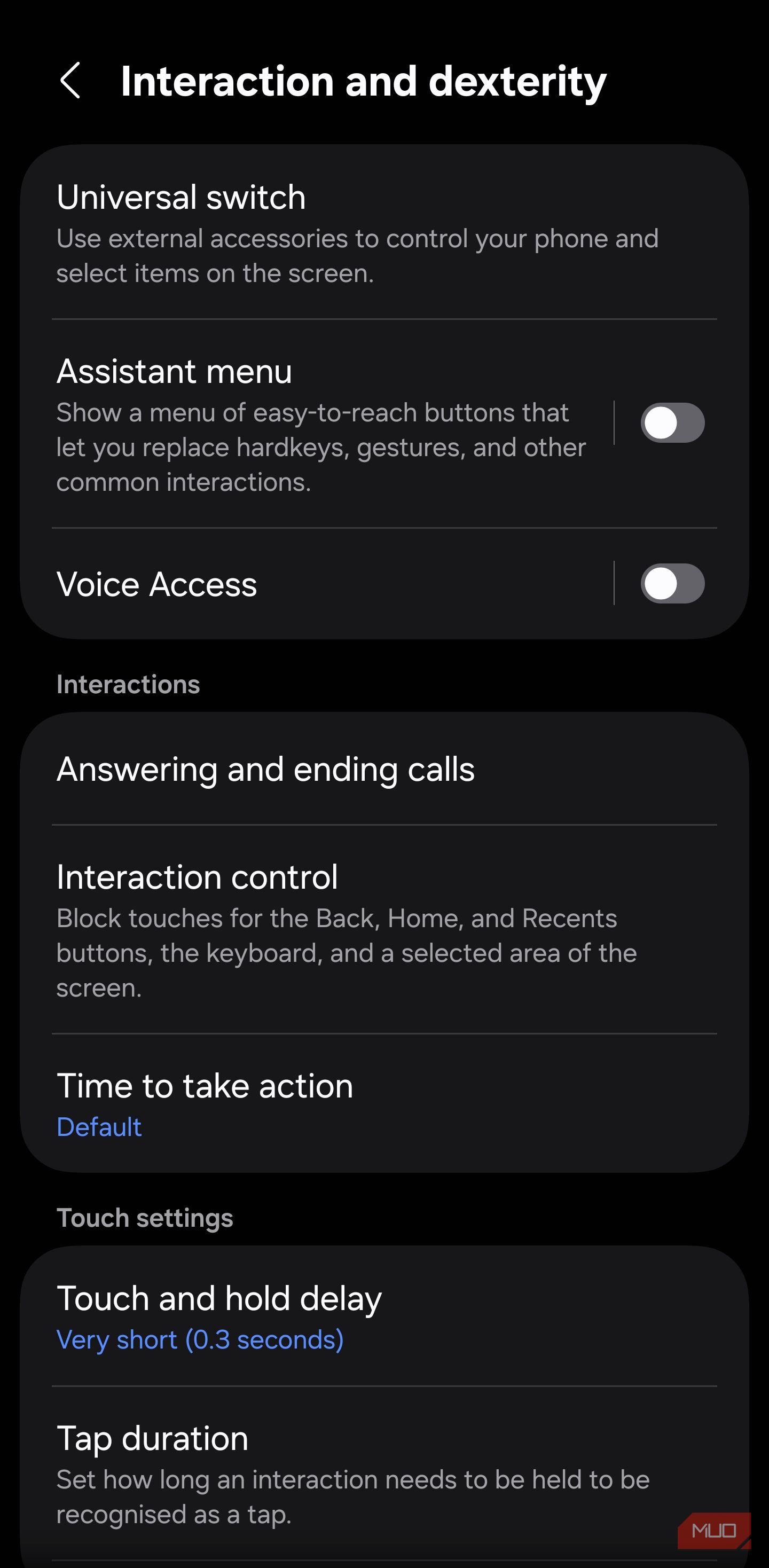 Interaction Control option in Samsung Accessibility settings
