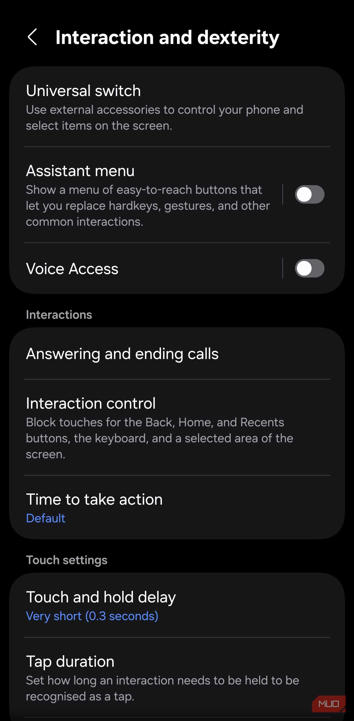Interaction Control option in Samsung Accessibility settings