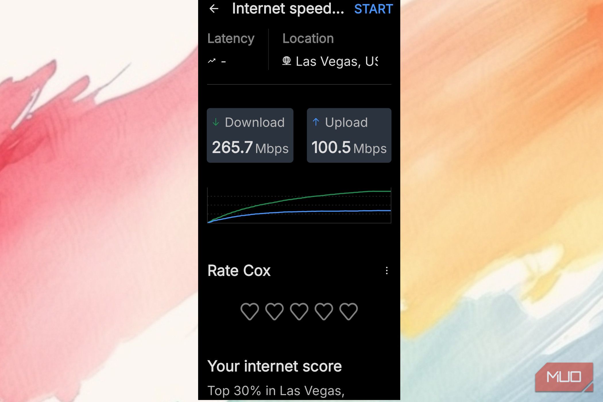 Internet speeeds as seen on the Fing app.