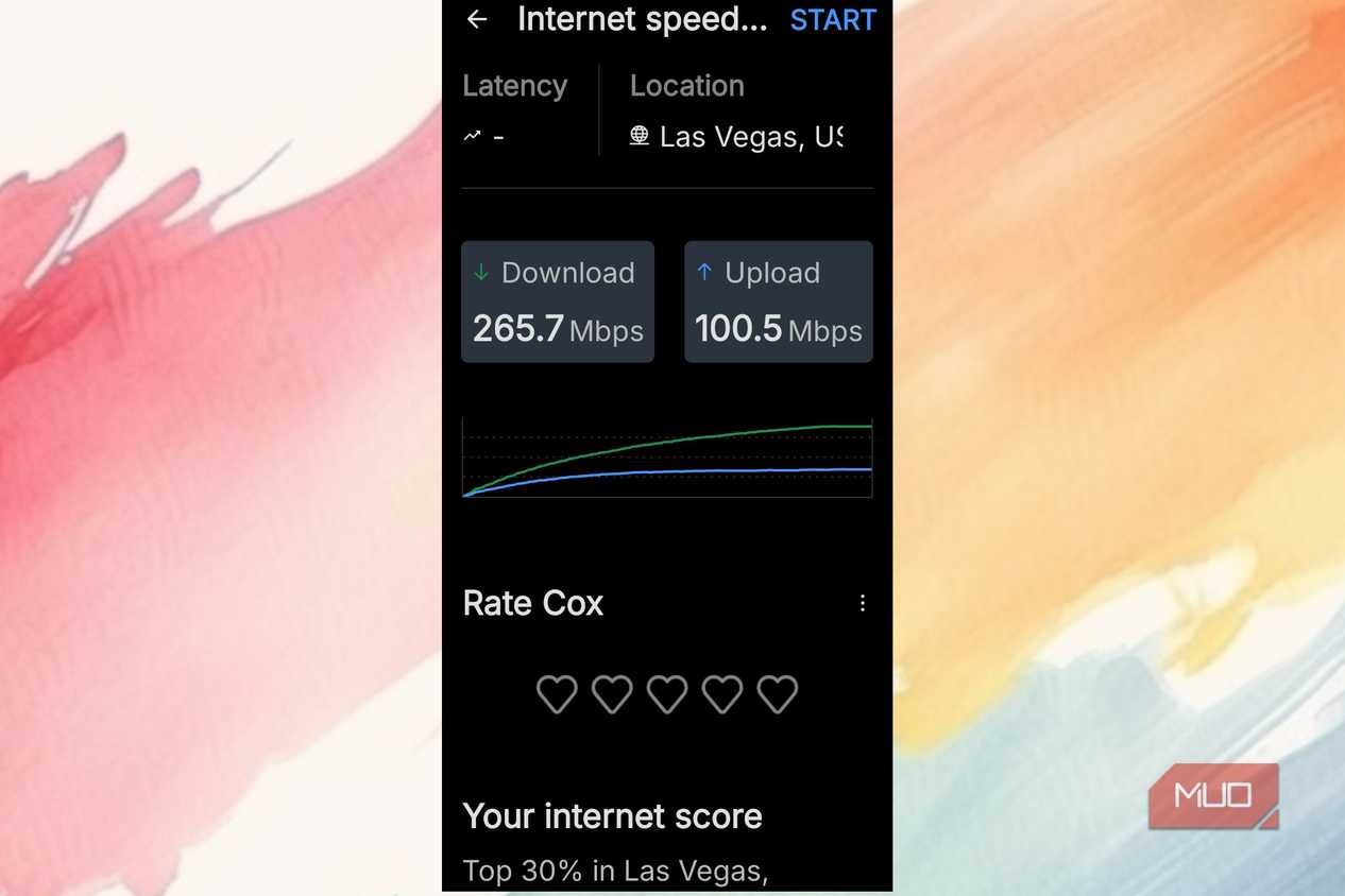 Internet speeeds as seen on the Fing app.