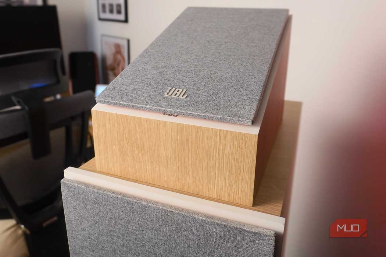 Dolby Atmos speakers positioned atop floor units.