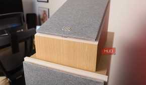 Dolby Atmos speakers positioned atop floor units.