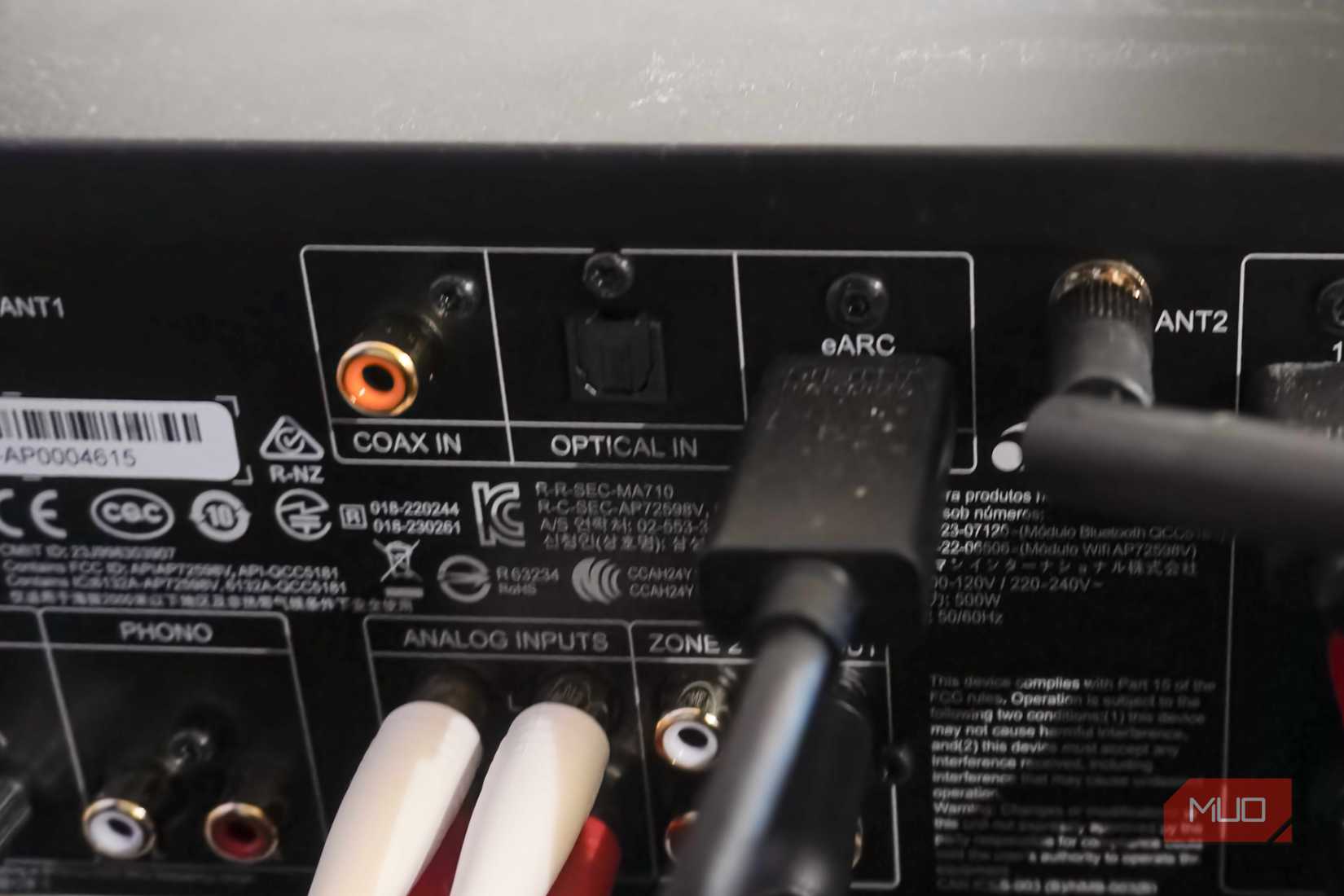 The coaxial port on a JBL MA710 receiver.