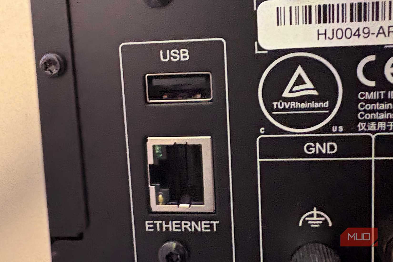 The Ethernet port on a JBL MA710 receiver.