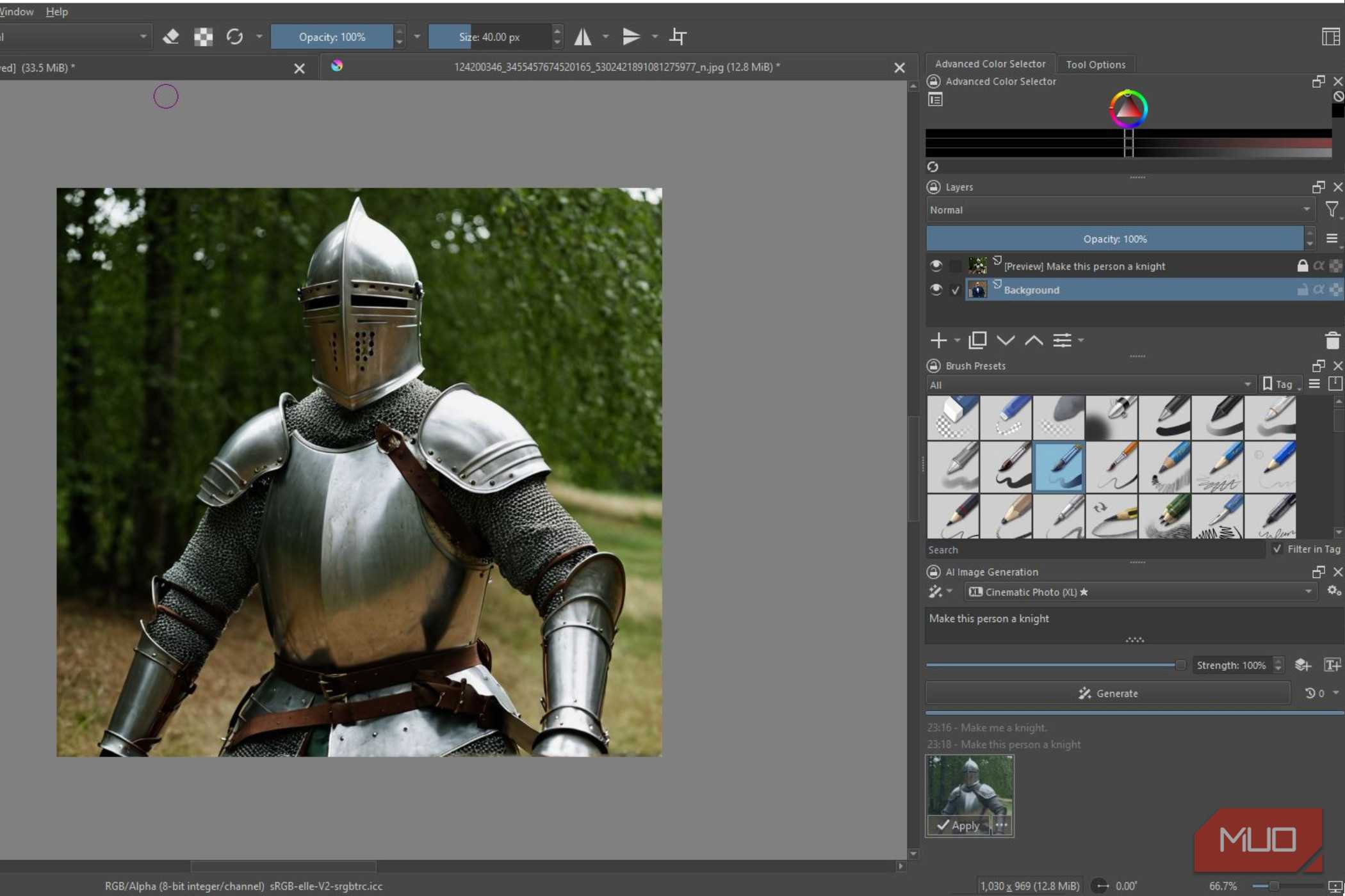 Krita making a knight using generative AI.