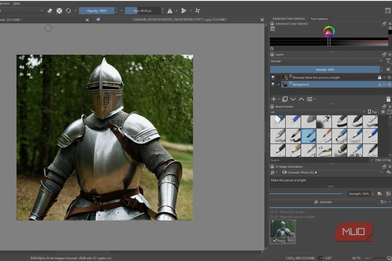 Krita making a knight using generative AI.