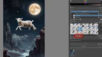 Krita making a lamb jump near the moon.