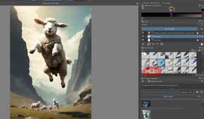 Krita modifying a lamb jumping picture with AI.
