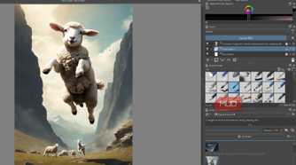 Krita modifying a lamb jumping picture with AI.