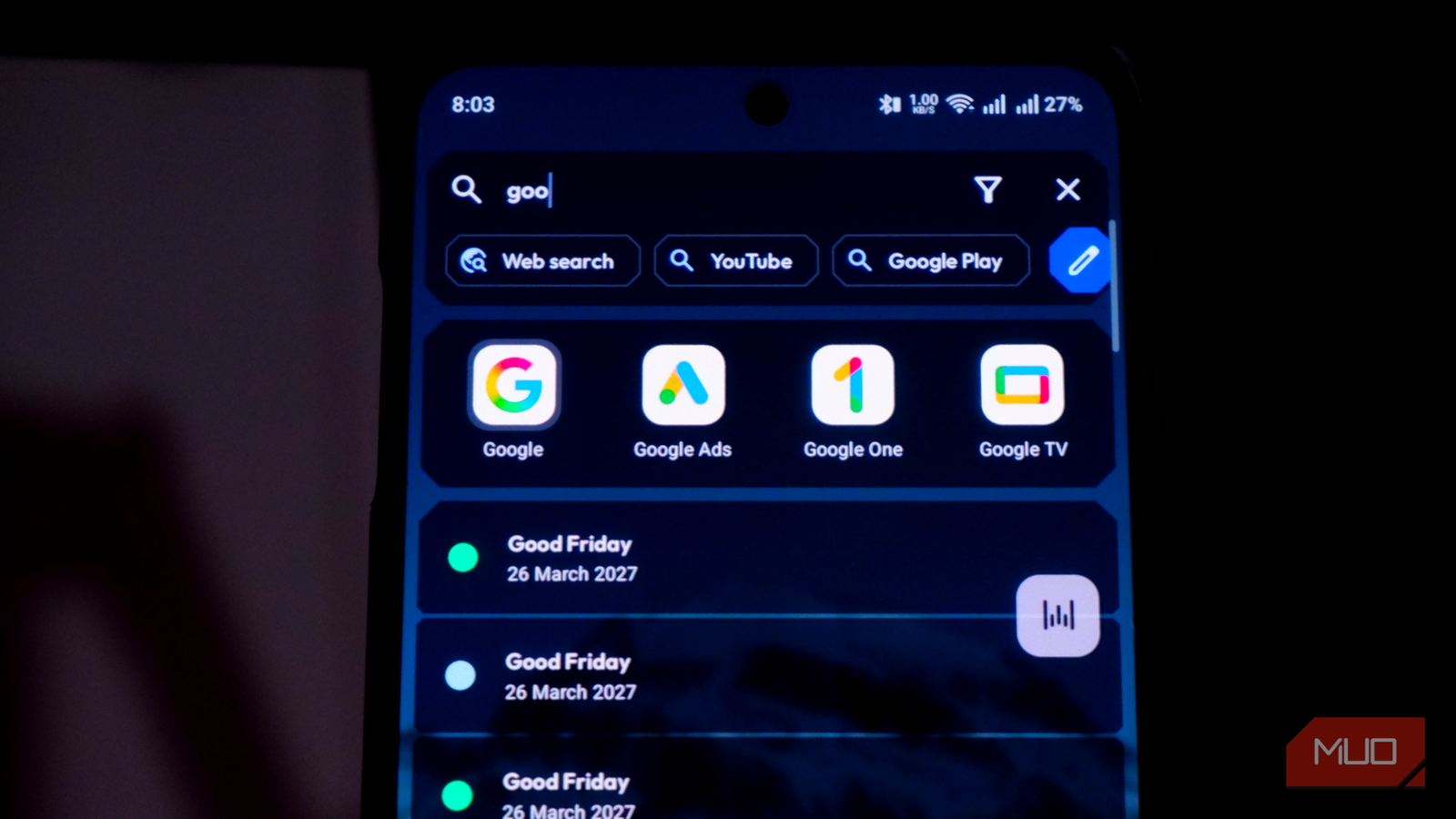 an Android smartphone running the Kvaesitso Android launcher
