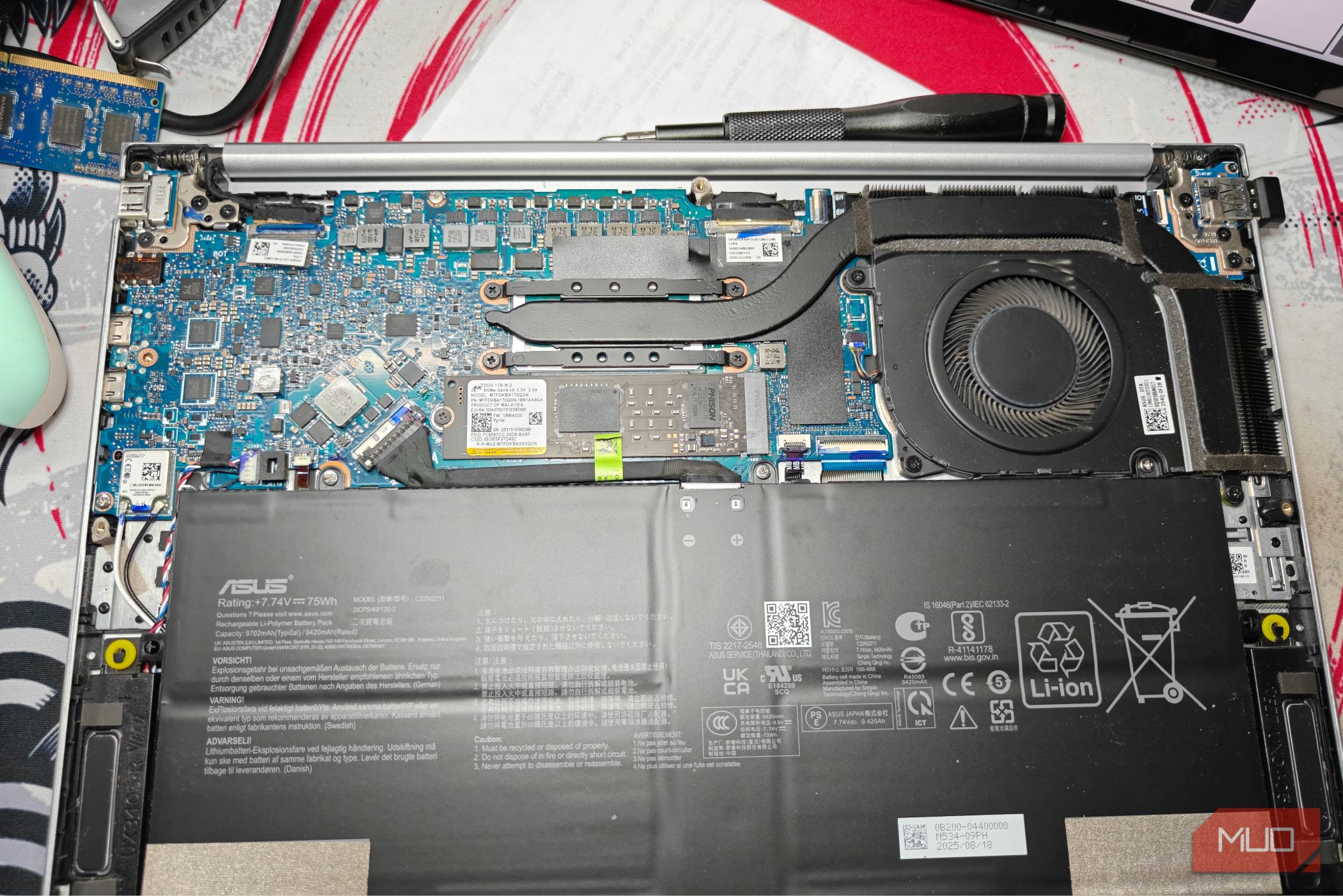 Laptop with its back plate removed