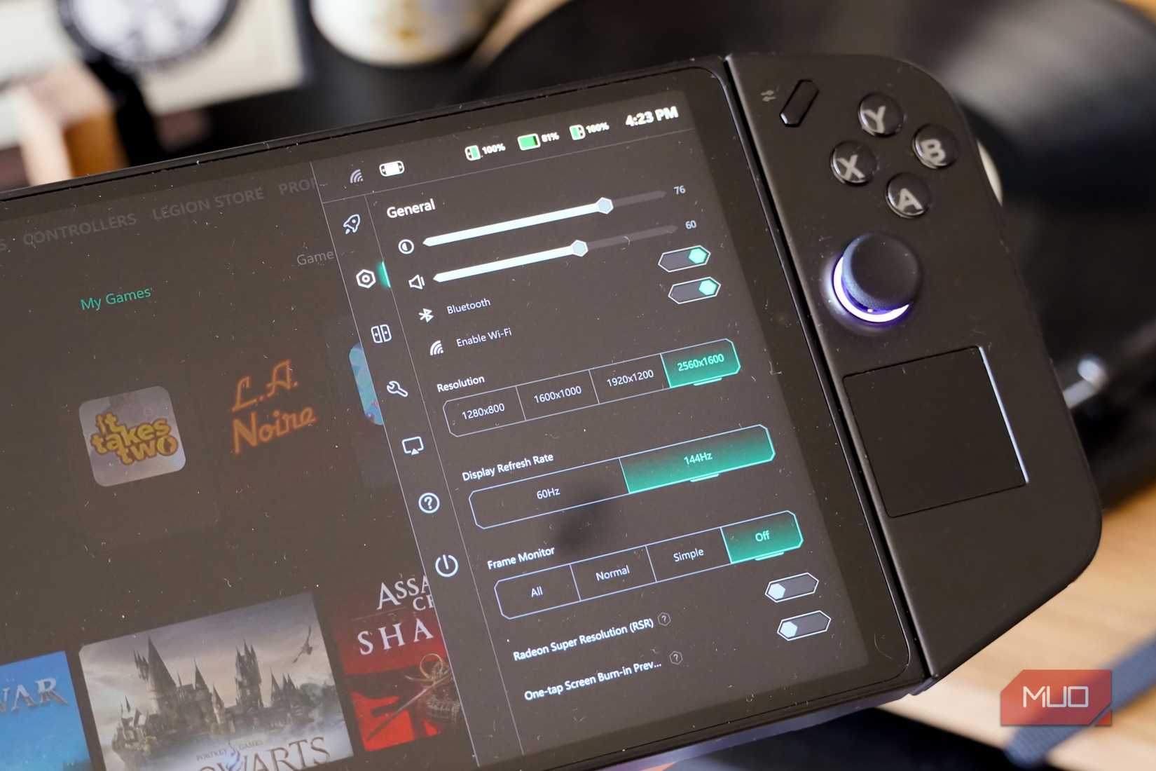 A close-up of the Legion Space quick menu.