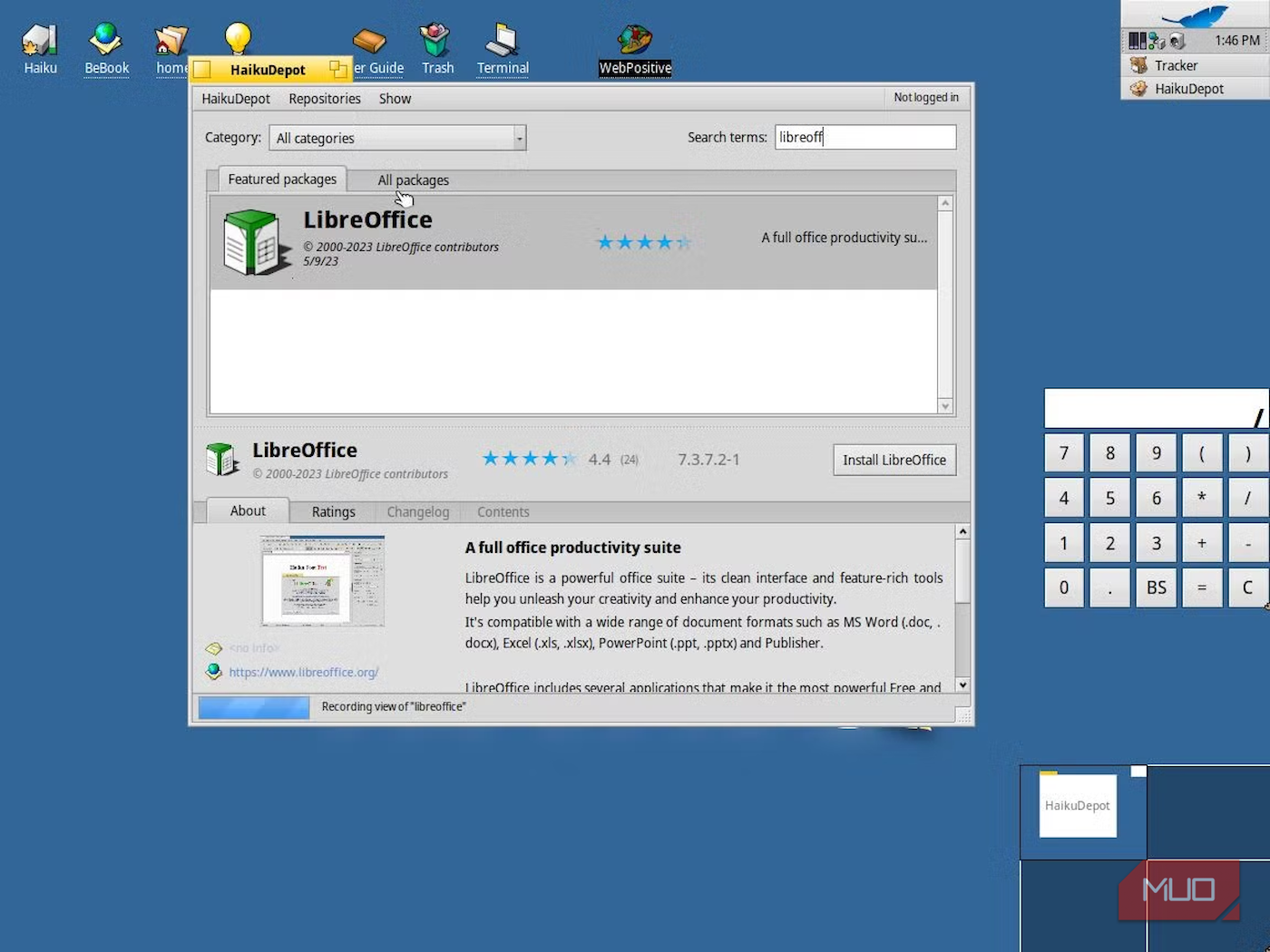 LibreOffice installation page on HaikuDepot