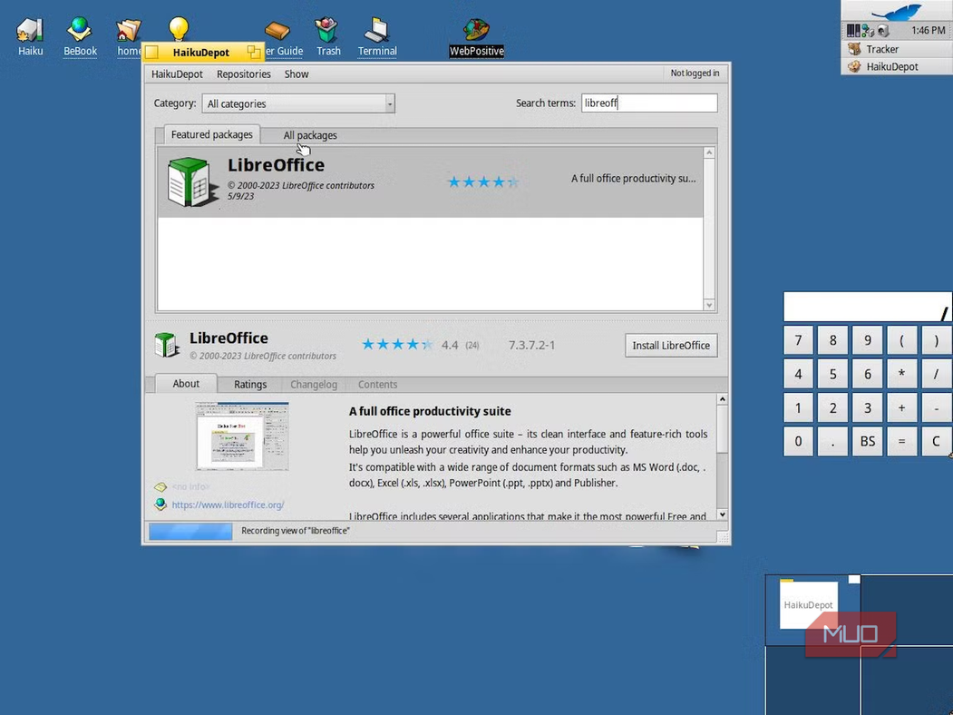 LibreOffice installation page on HaikuDepot