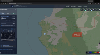 Light Pollution Maps App showing a Bortle class 1 region in Tasmania Australia