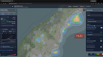 Light Pollution Maps App showing a Bortle class 4 region in New Zealand
