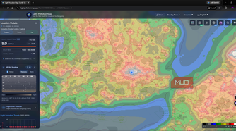 Light Pollution Maps App showing a Bortle class 9 city in London
