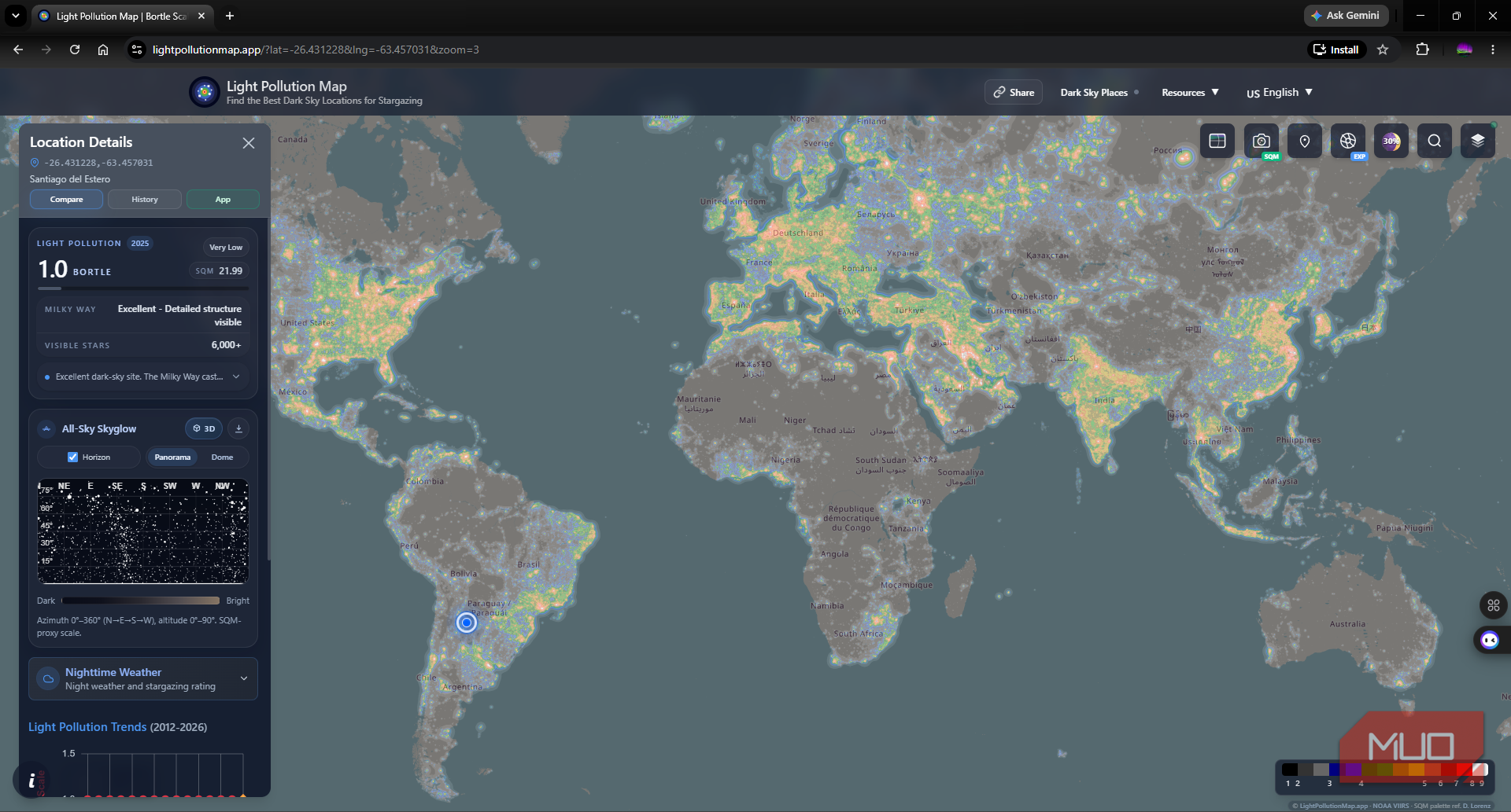 Light Pollution Maps App world global map