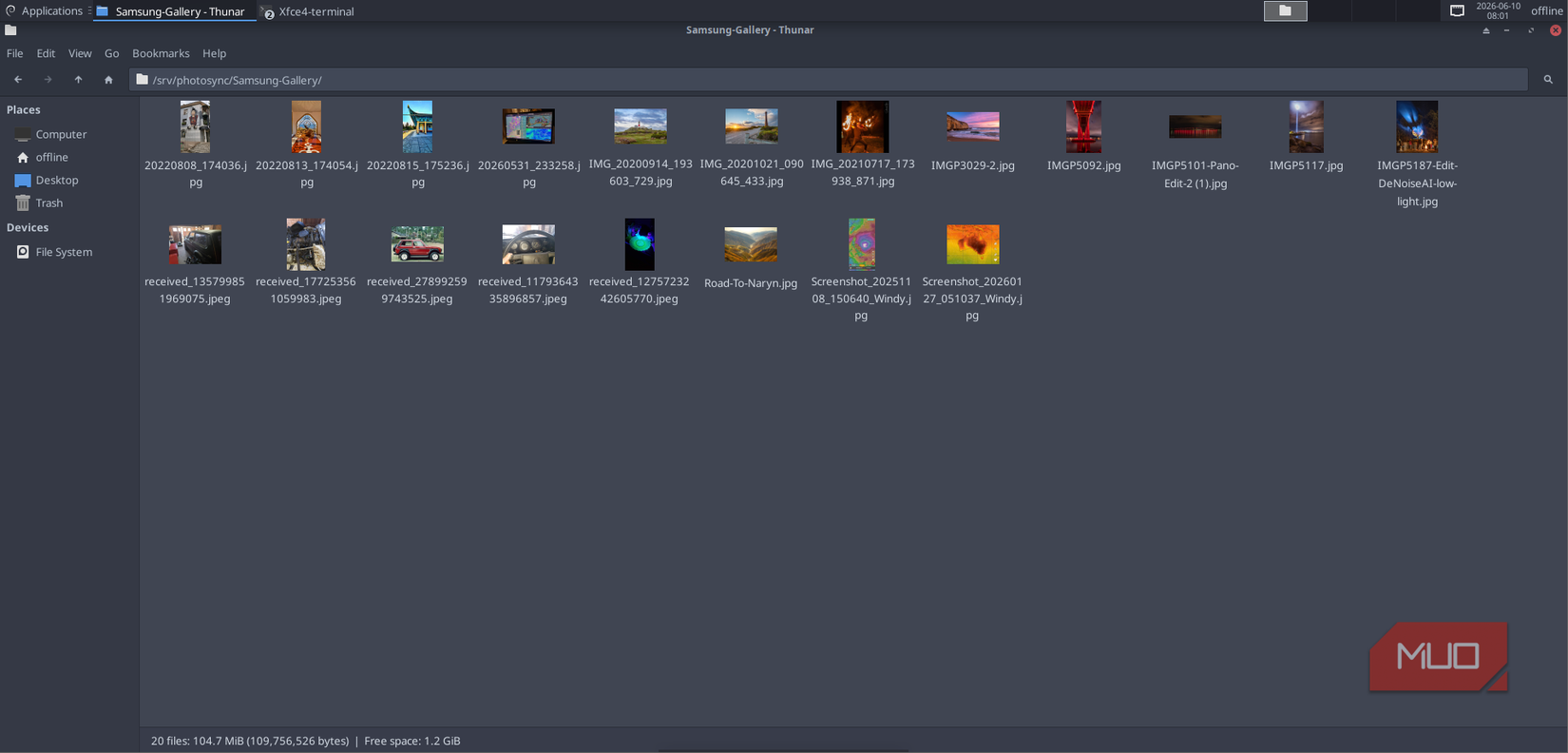 Linux desktop showing successful FolderSync to remote directory