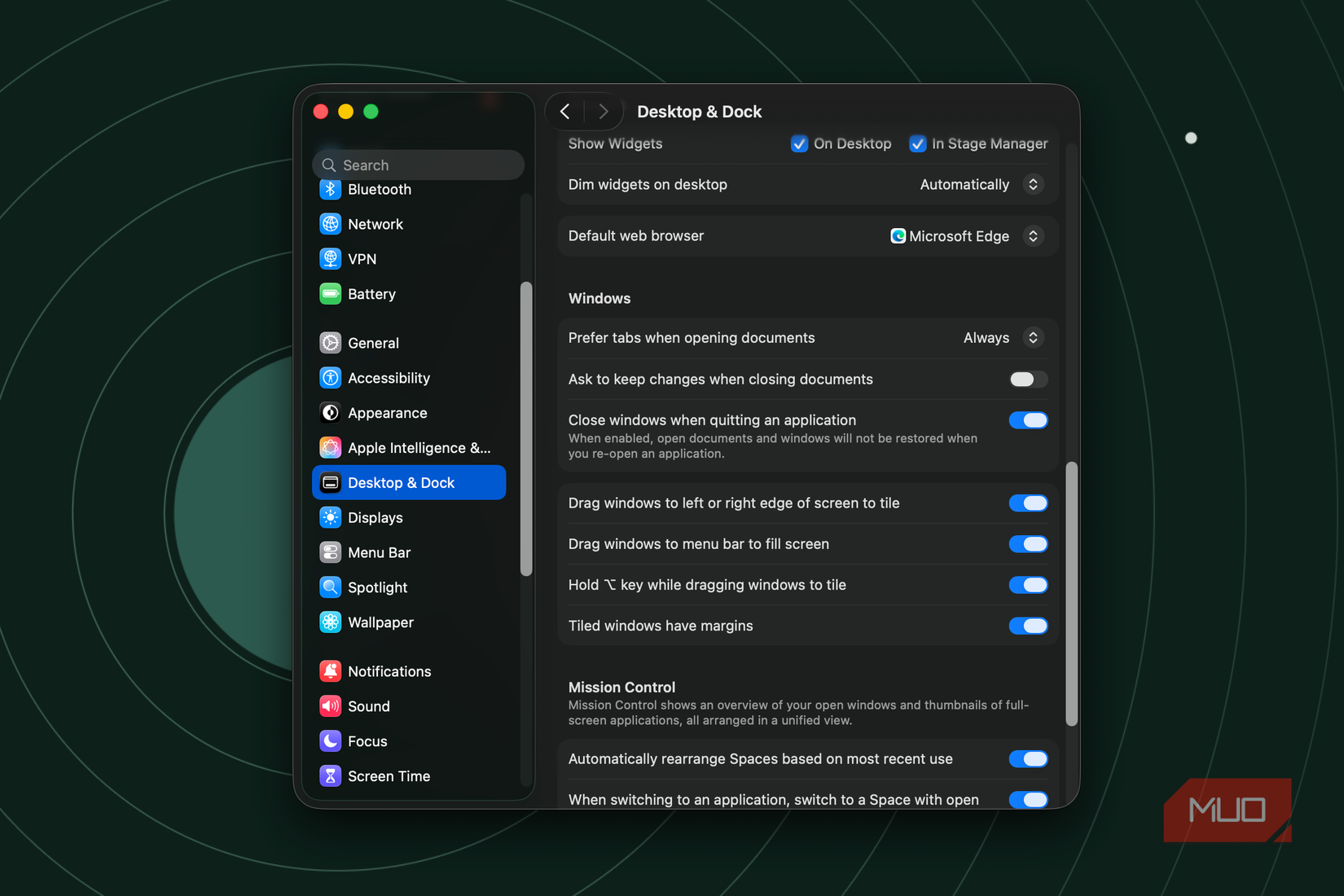 a window showing the native window tiling options on macOS