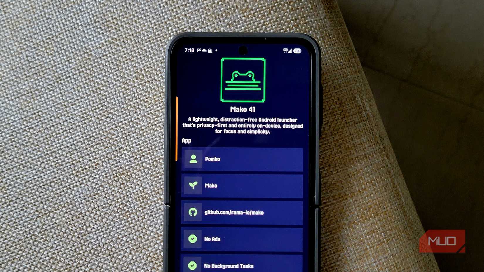 Page à propos du lanceur Mako 41 sur Android