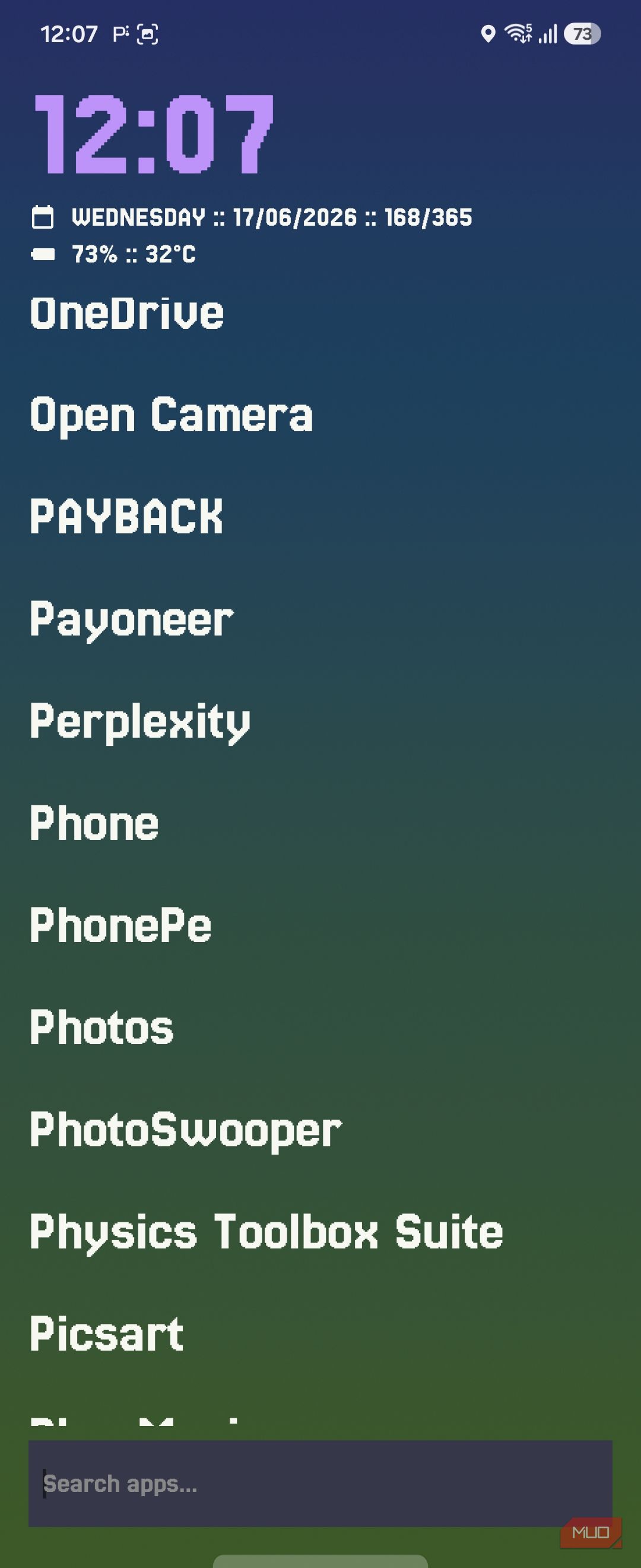 Mako default group scrolled to P apps with search bar
