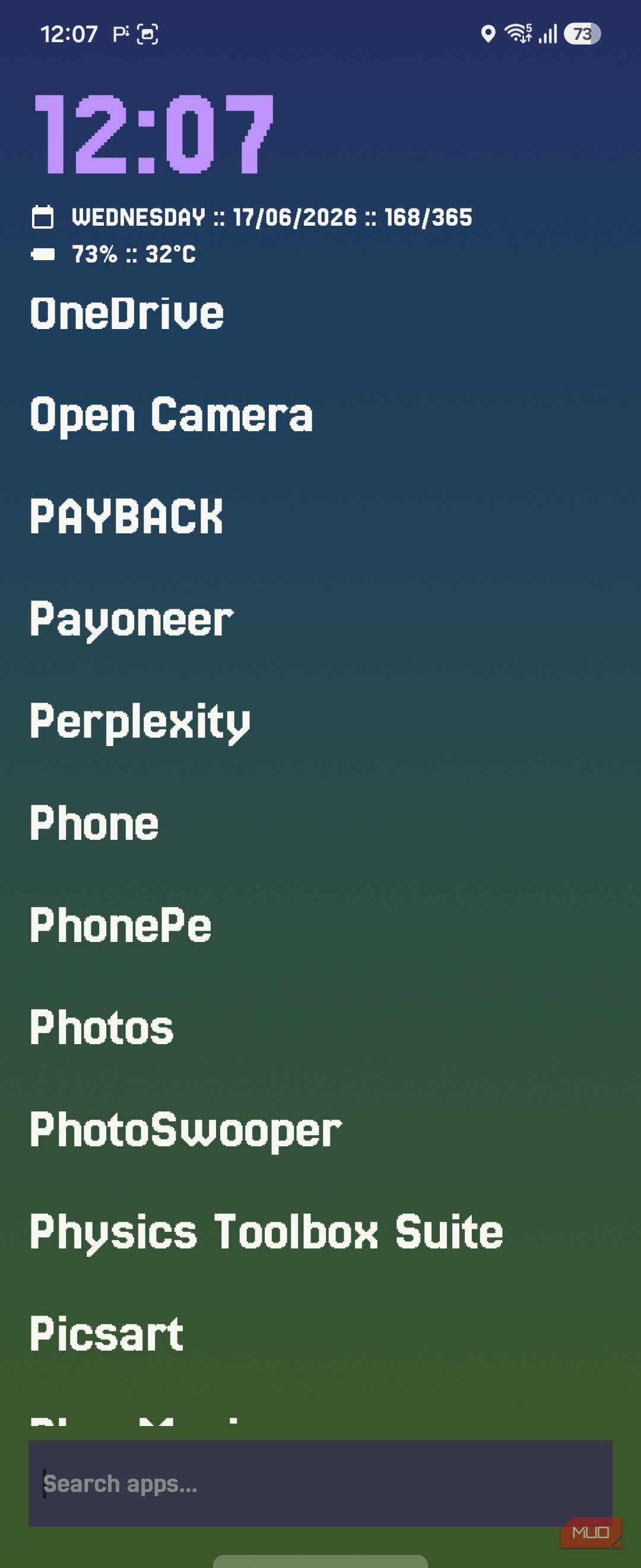 Mako default group scrolled to P apps with search bar