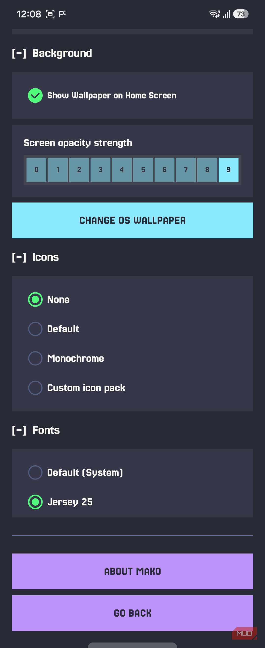 Mako settings background icons and fonts Jersey 25