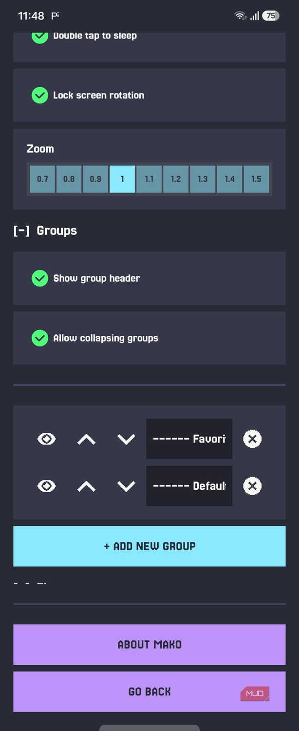 Mako settings zoom groups and group order editor