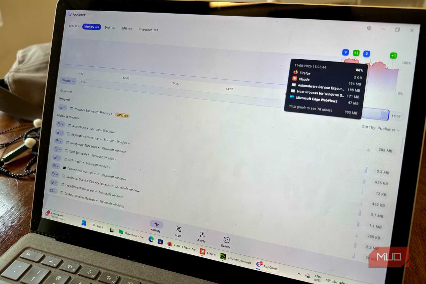 Microsoft Surface Laptop with AppControl open