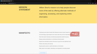 Million Short search engine manifesto and mission statement page