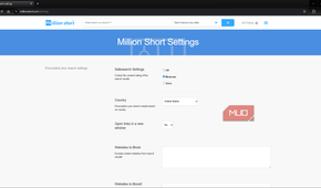 Million Short search engine settings page for granular search