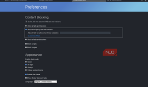 content blocking preferences on Min Browser
