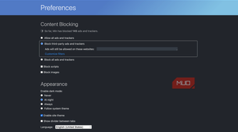 content blocking preferences on Min Browser