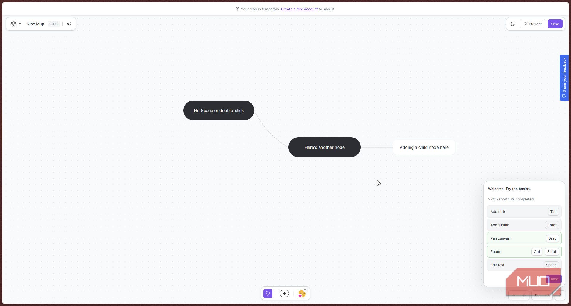 Mindmup basic interface.