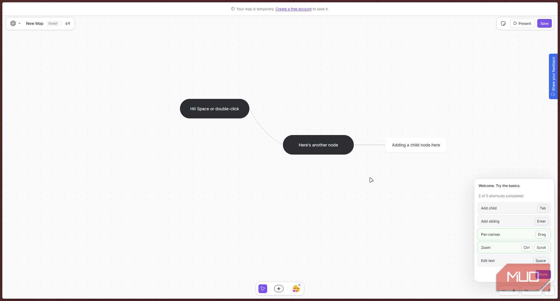Mindmup basic interface.