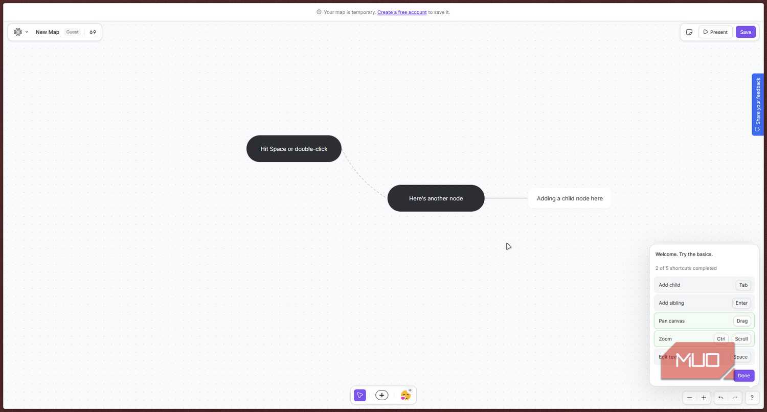 Mindmup basic interface.