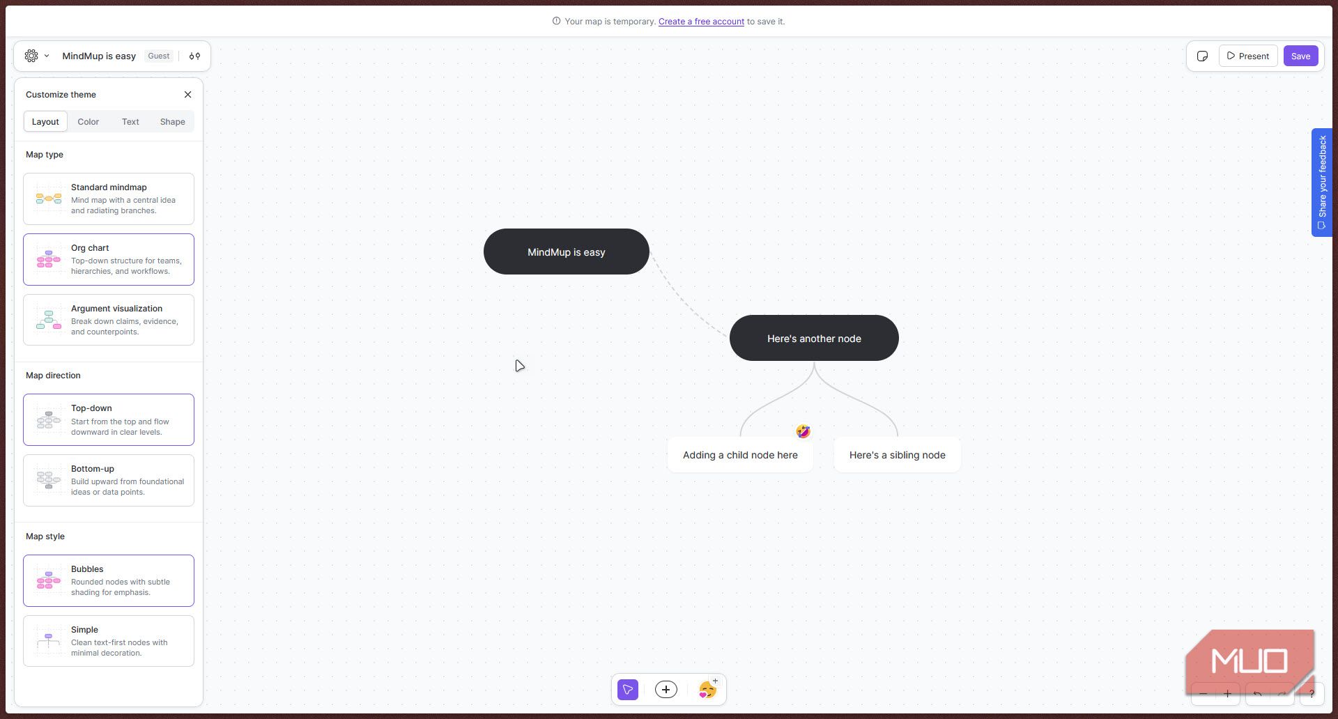 Mindmup organization chart.