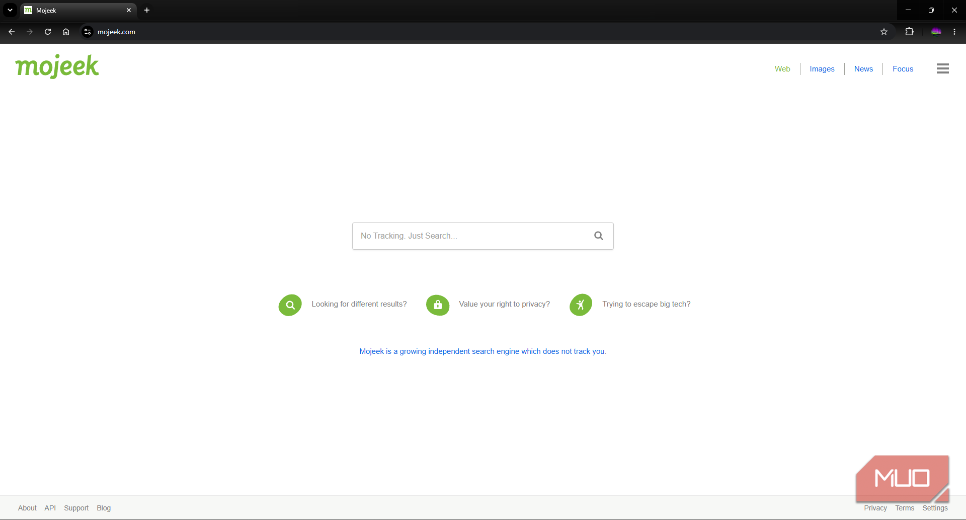 Mojeek search engine landing page