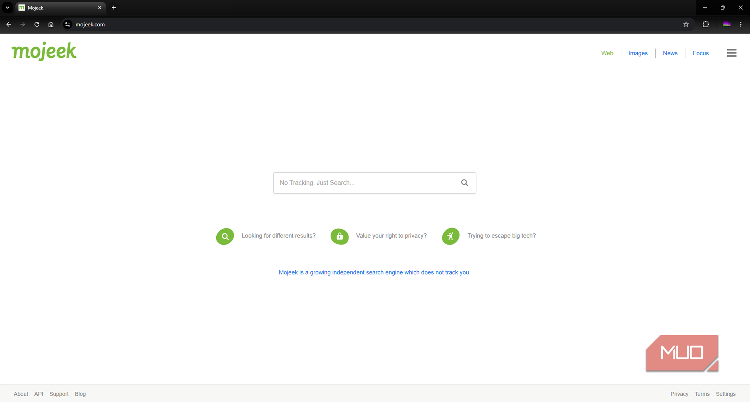 Mojeek search engine landing page