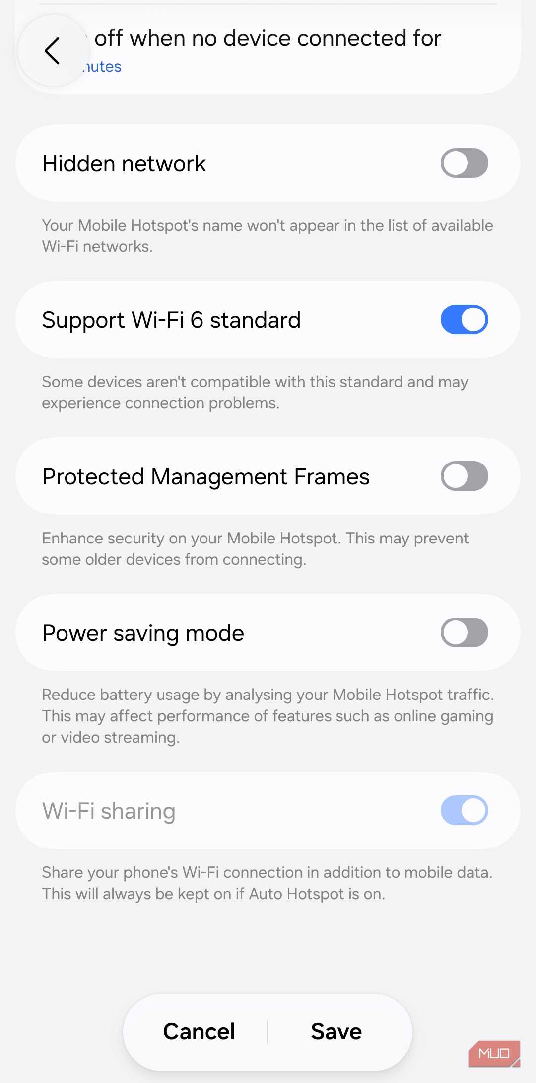 Mobile Hotspot settings on Android phone