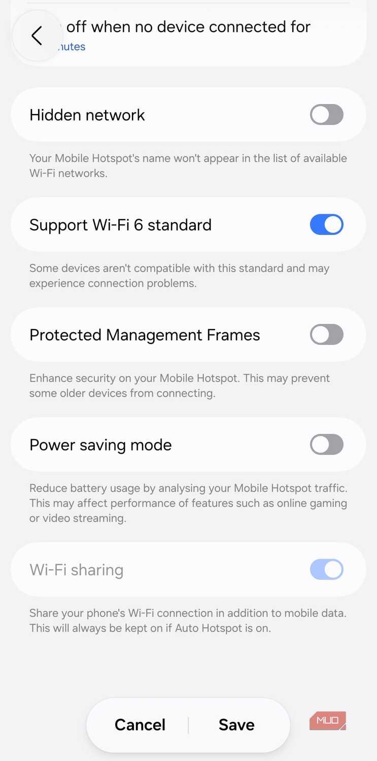 Mobile Hotspot settings on Android phone
