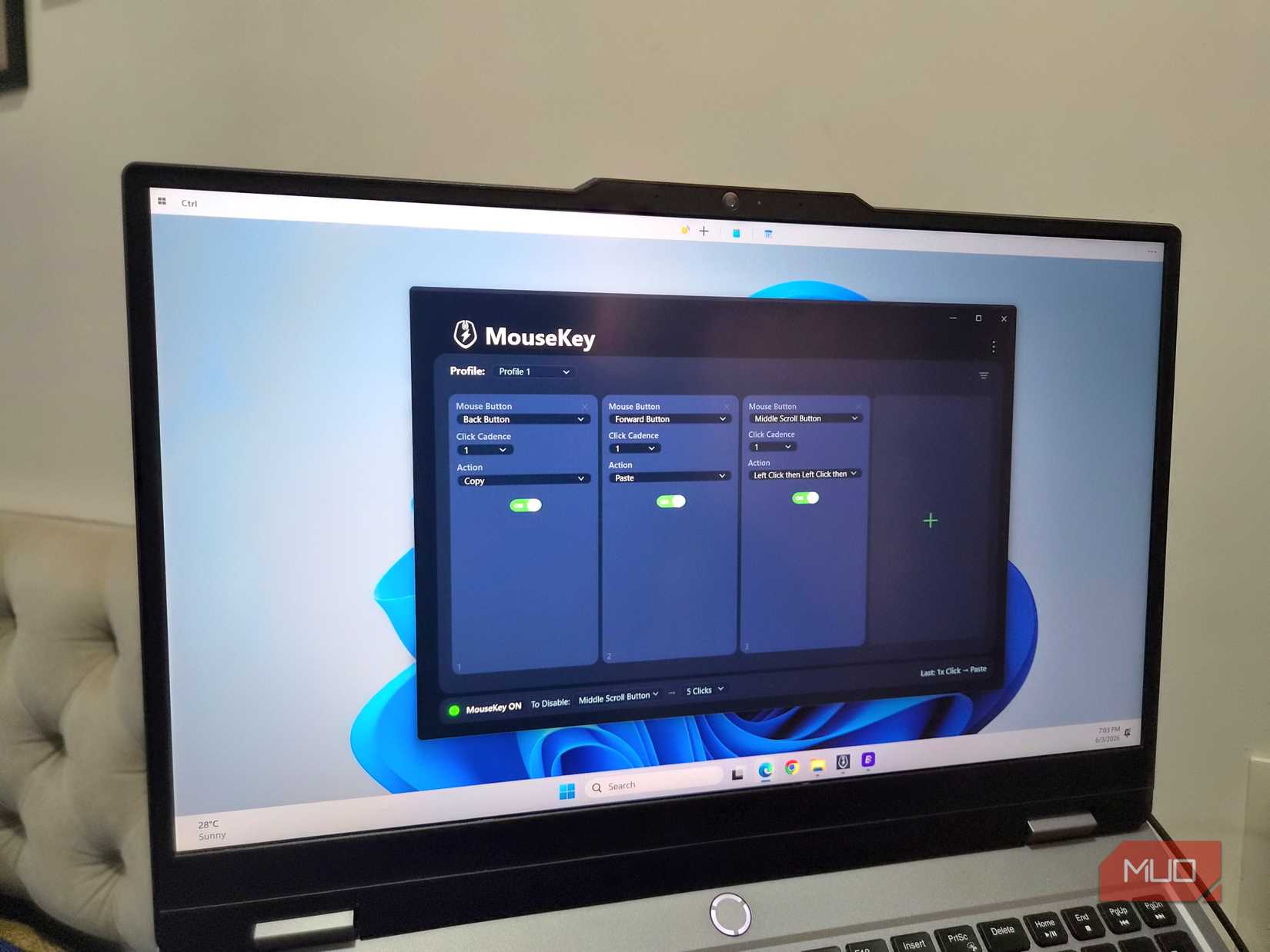 MouseKey app on a Lenovo laptop