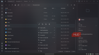 Music folder context menu