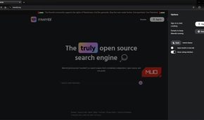 MWMBL search engine with settings tabs open