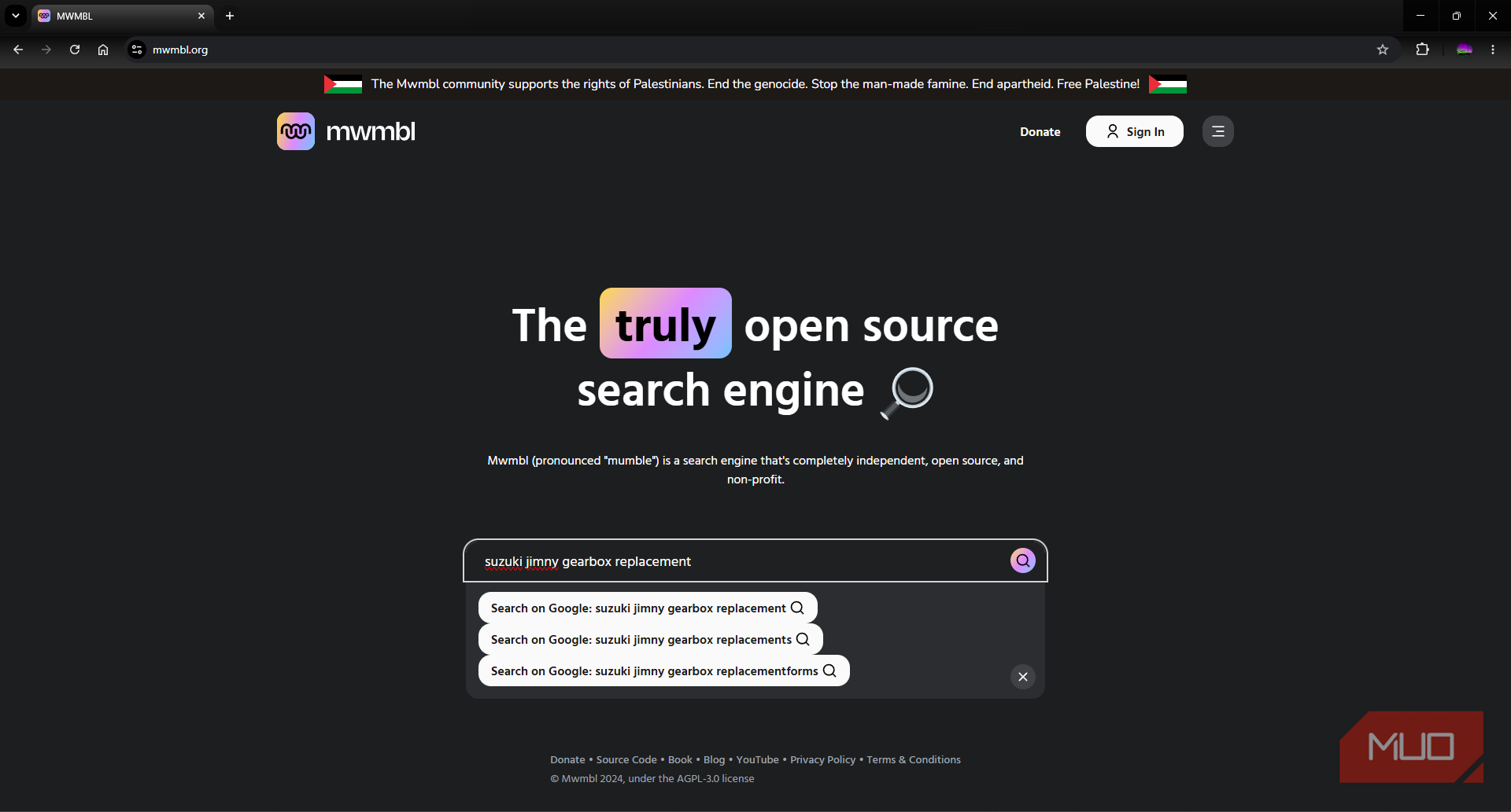 MWMBL search engine with automatic autofill suggestions